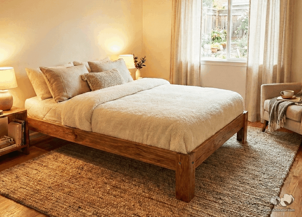 ベッド/マットレス  Wooden bed with mattress Wooden Bed Frame - Futon d'or - Natural mattresses