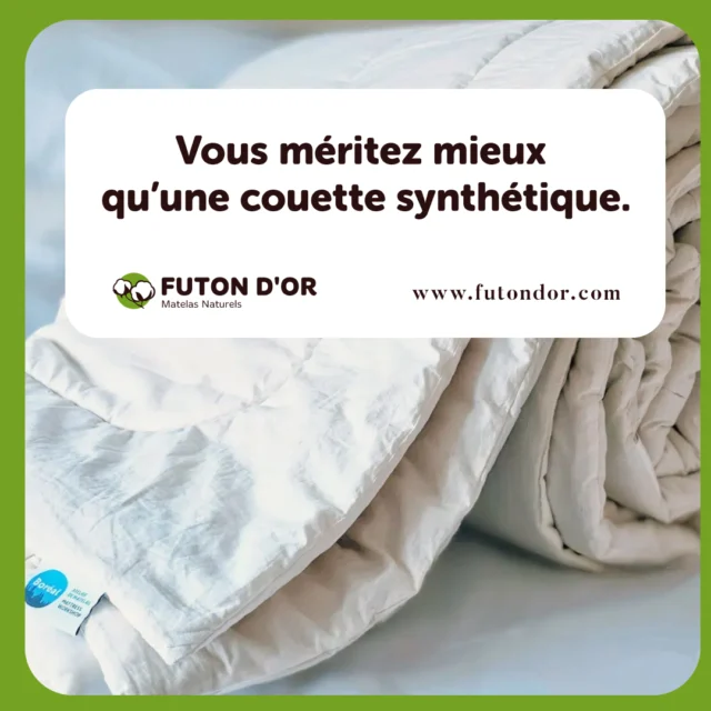 🌙 Comme un câlin de la nature, chaque nuit.

La couette de laine biologique Boréal vous enveloppe de chaleur douce, tout en laissant votre corps respirer naturellement.

🛏️ Tout ce qu’il faut pour un sommeil en paix :

✅ Hypoallergénique & anti-acariens

✅ Régule naturellement la chaleur

✅ Tissu doux, durable & tout naturel

✅ Sans emballage excessif

🕒 Disponibilité rapide : 0 à 2 semaines

🛡️ Garantie 1 an

💚 Pour des nuits profondément réparatrices, en harmonie avec vos valeurs.

https://www.futondor.com/fr/produit/couette-de-laine-biologique-boreal/
